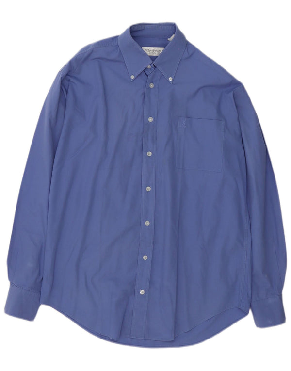 Camisa masculina Yves Saint Laurent tamanho 39 15 1/2 algodão azul médio