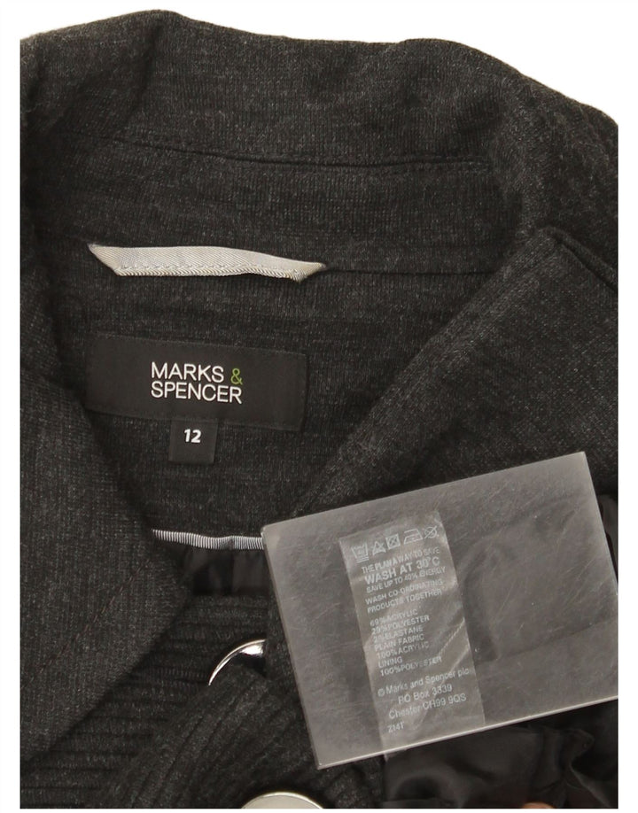 Jaqueta blazer feminina Marks & Spencer manga 3/4 com 3 botões Reino Unido 12 cinza médio