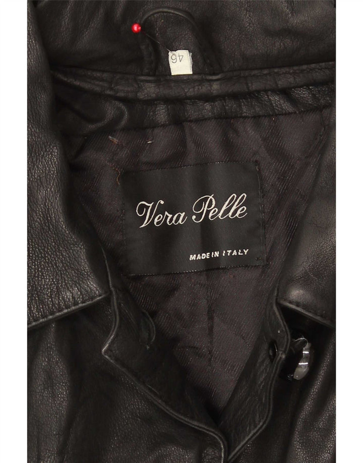 Casaco de couro superdimensionado vintage feminino IT 46 grande preto