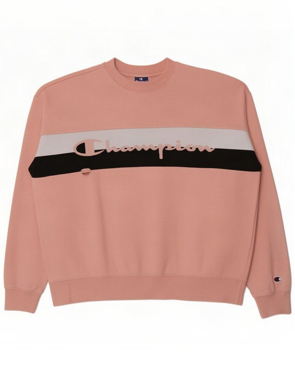 Champion Womens Graphic Sweatshirt Jumper UK 16 Large Pink Colorblock