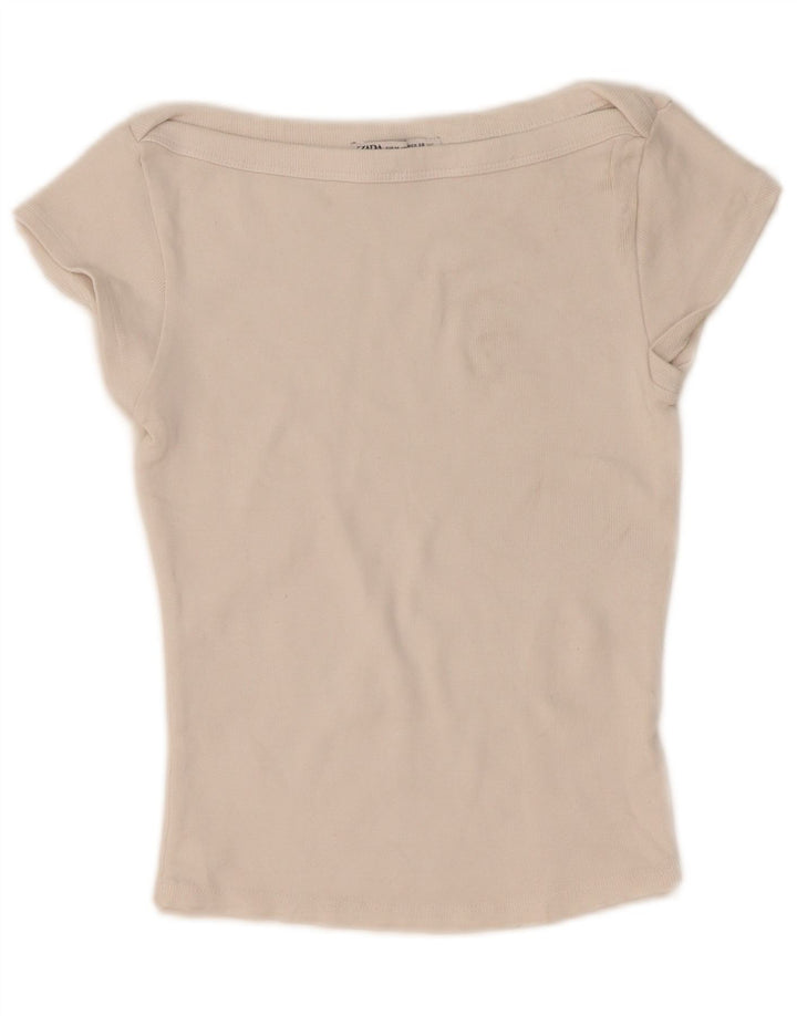 Camiseta Zara Feminina Crop Top UK 12 Médio Branco
