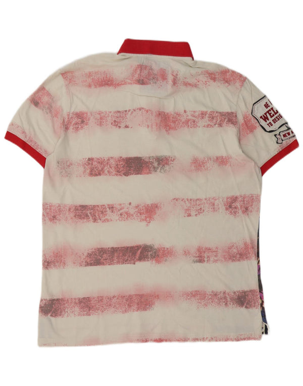 Desigual Camisa polo masculina gráfica 2XL algodão floral multicolorido