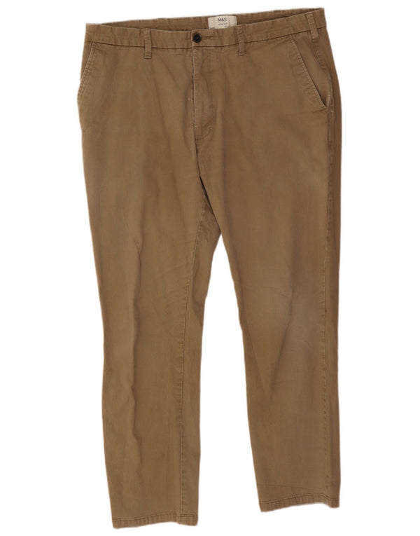 Calça chino reta masculina Marks & Spencer W38 L29 algodão bege