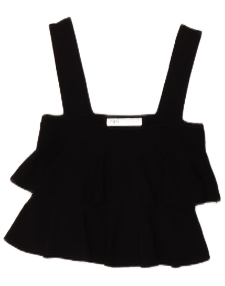Zara Top curto sem mangas feminino UK 14 grande preto