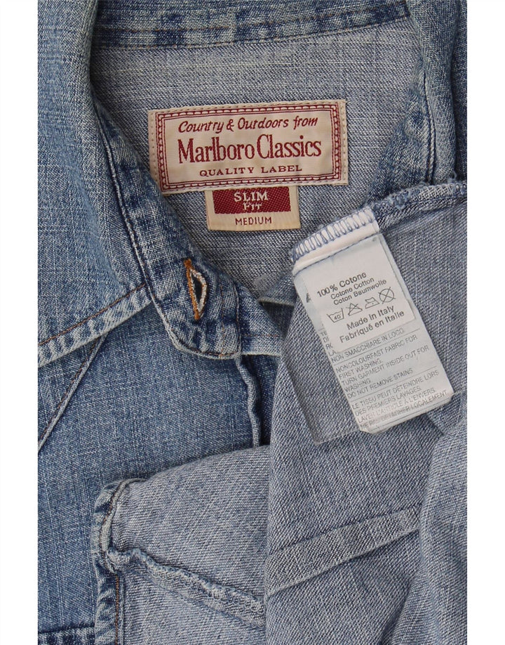 Camisa jeans feminina Marlboro Classics Slim Fit Reino Unido 12 algodão azul médio