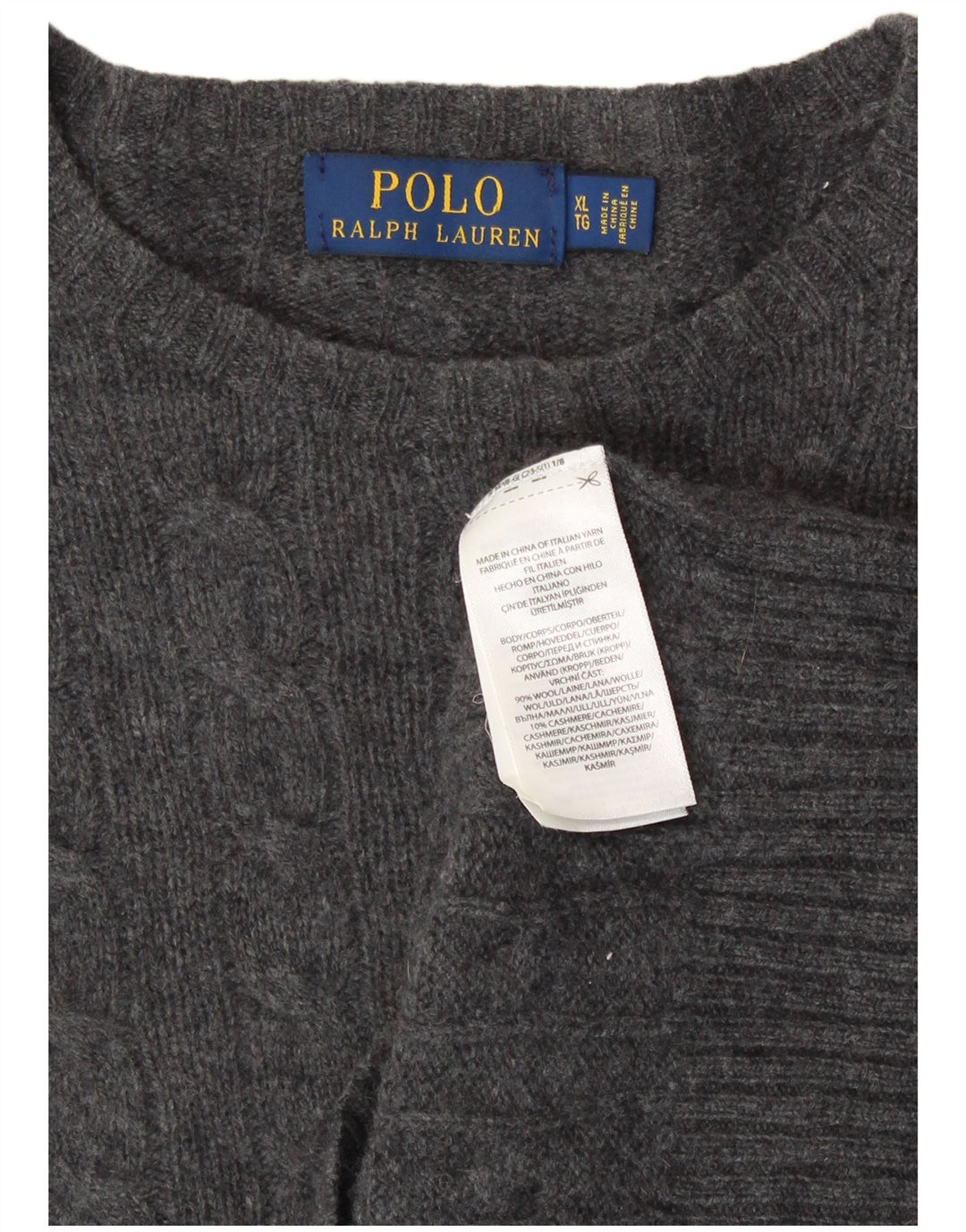 Polo Ralph Lauren Suéter masculino com gola redonda XL lã cinza