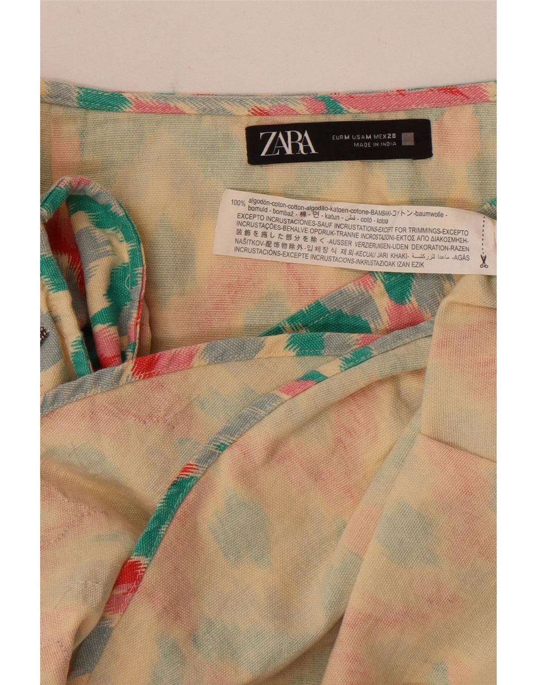 Saia feminina Zara média W28 algodão geométrico multicolorido