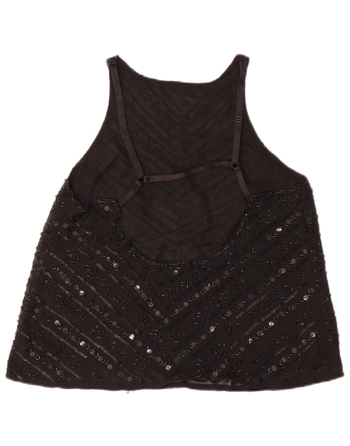 Blusa feminina sem mangas Topshop UK 12 poliéster preto médio