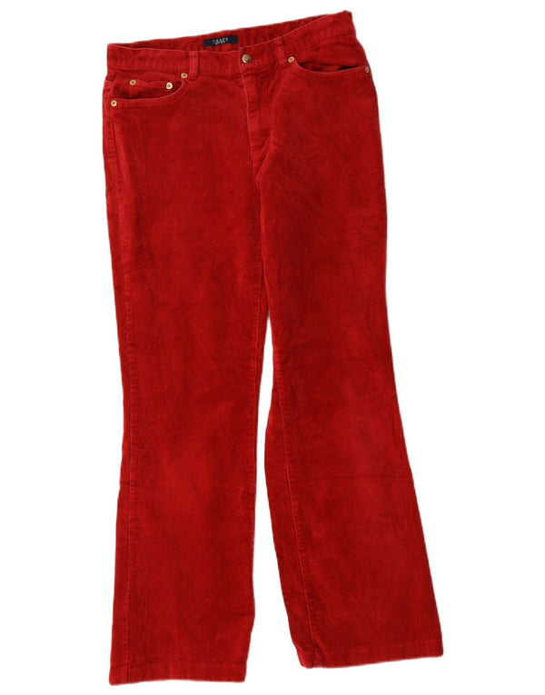 Calça feminina reta de veludo cotelê Chaps US 4 pequena W30 L28 algodão vermelho