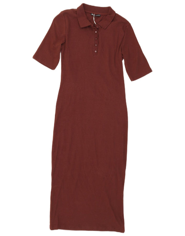 Vestido maxi polo feminino Zara Reino Unido 14 grande algodão marrom