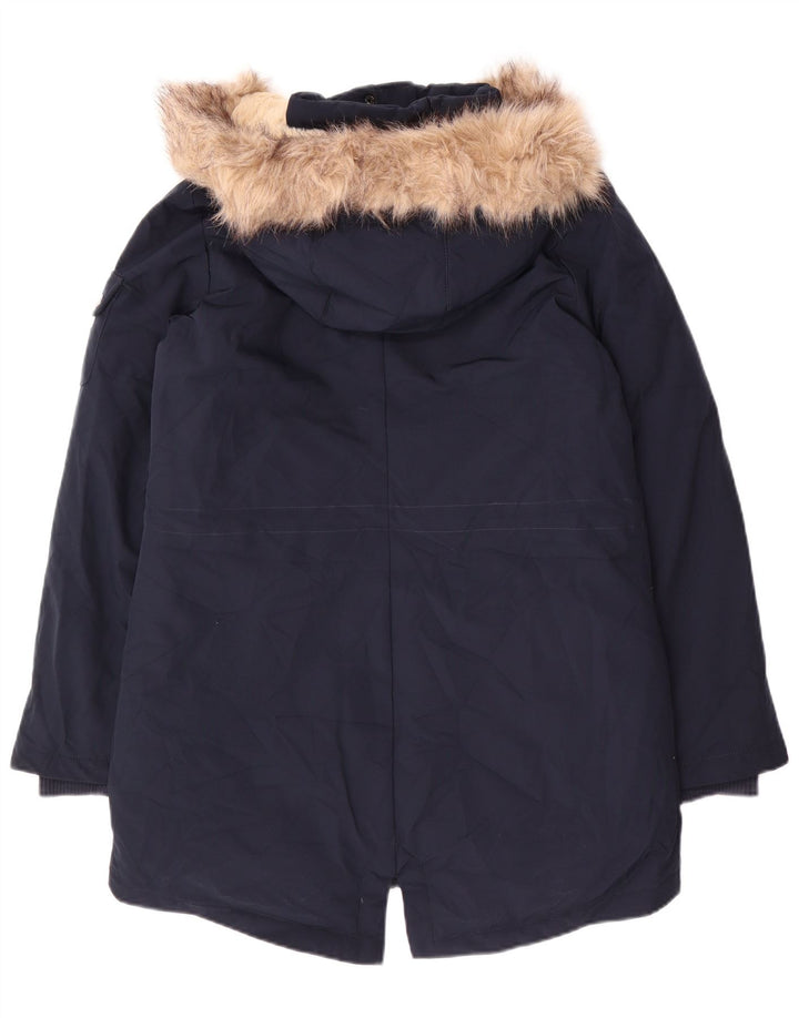 Jaqueta parka feminina Ralph Lauren com capuz Reino Unido 10 poliéster azul marinho pequeno