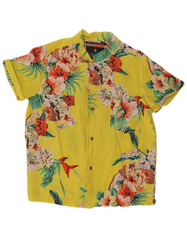 Blusa feminina de manga curta Maison Scotch EUA 1 XS amarelo floral