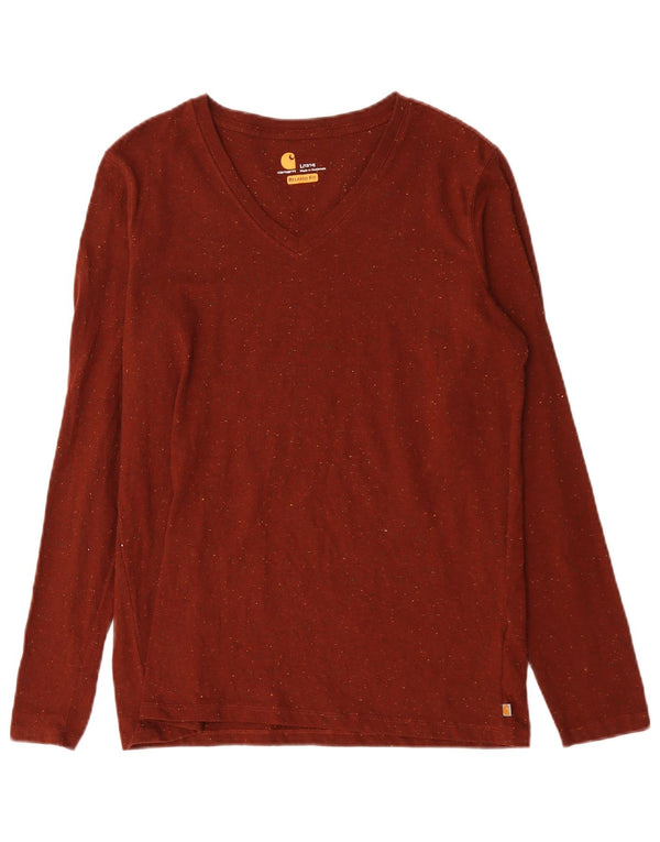 Top feminino Carhartt com ajuste relaxado e manga comprida EUA 12/14 grande marrom manchado
