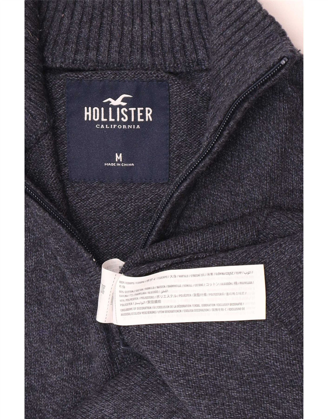 Suéter masculino Hollister com zíper e gola alta de algodão azul marinho médio