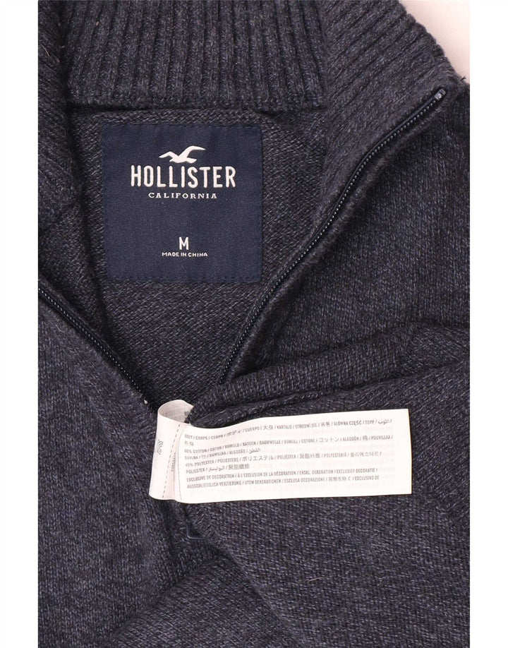 Suéter masculino Hollister com zíper e gola alta de algodão azul marinho médio