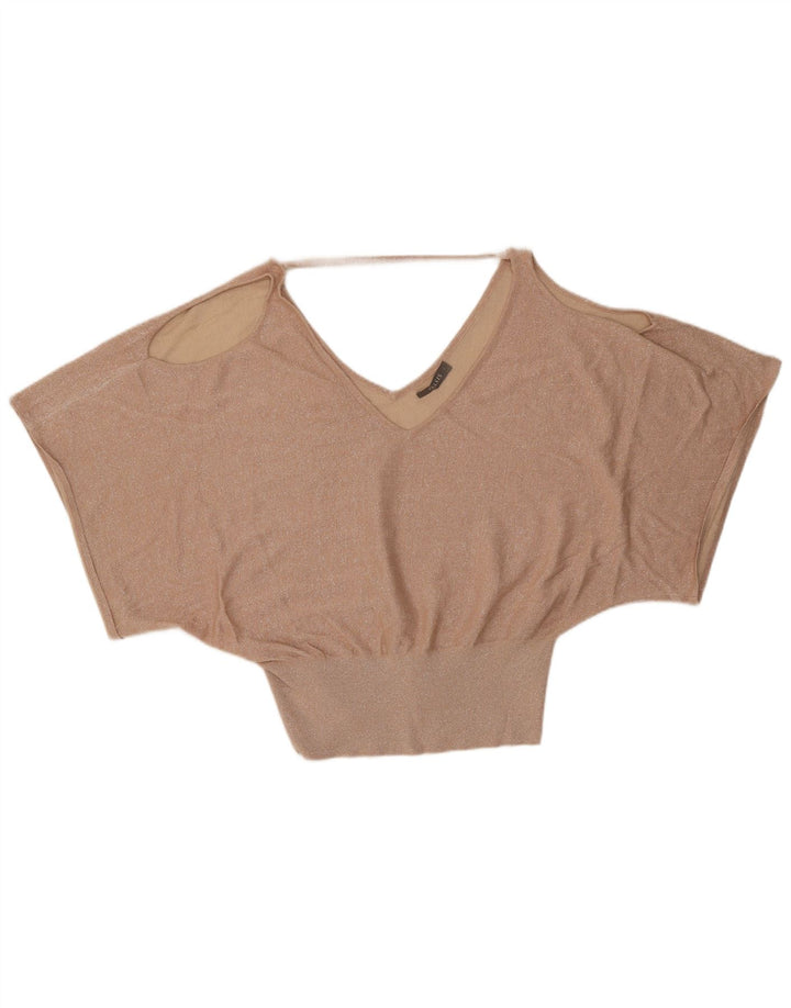 Blusa feminina Oasis Batwing Top UK 16 Quadrinhos grandes de viscose manchados dourados