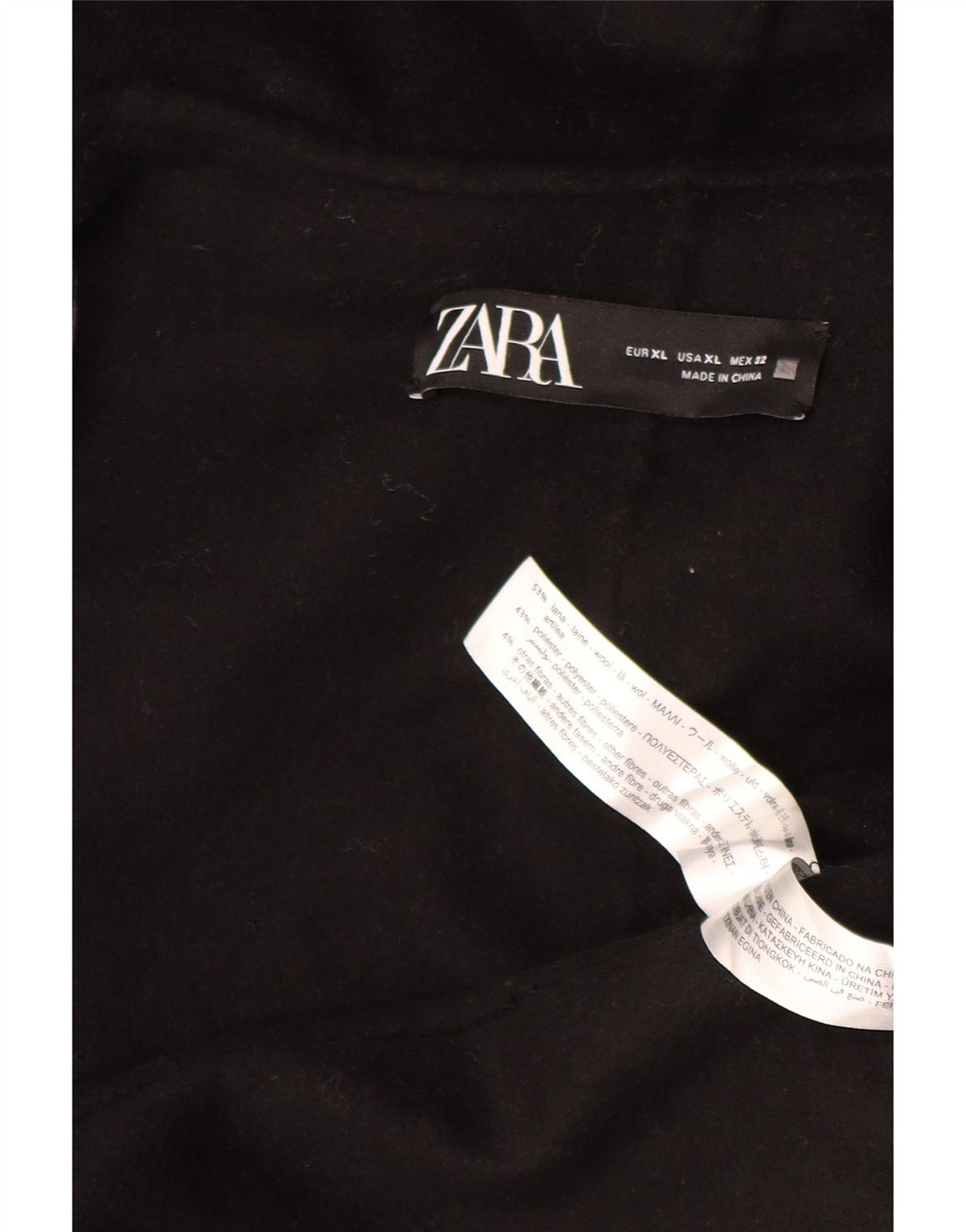 Sobretudo aberto com capuz grande Zara feminino Reino Unido 18 XL lã preta