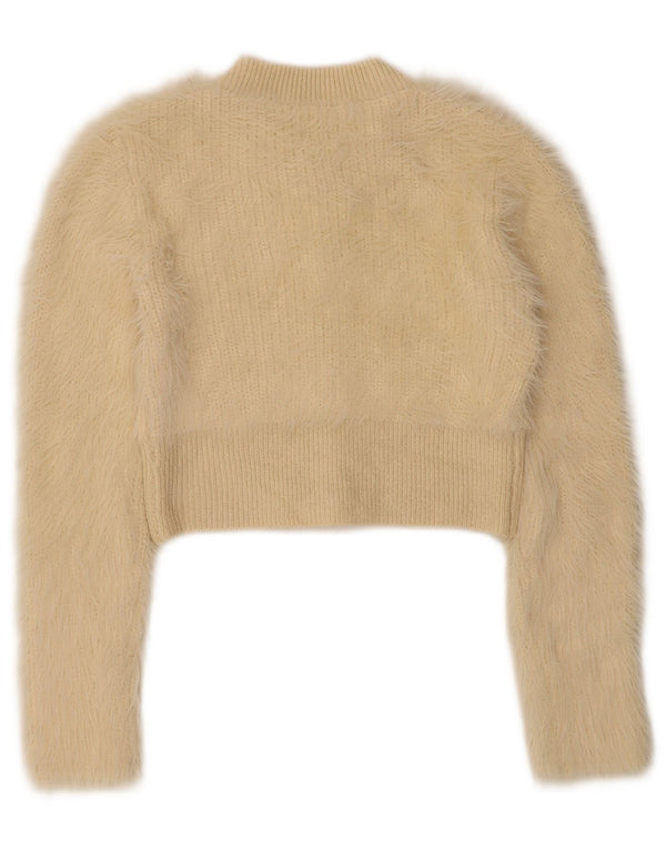 Zara Womens Crop Cardigan Sweater Reino Unido 8 Pequeno Poliéster Bege