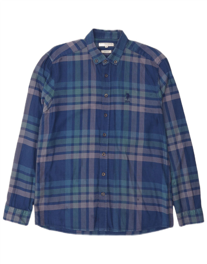 US Polo Assn. Camisa masculina regular fit xadrez azul médio