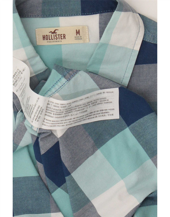 Camisa masculina Hollister de algodão xadrez azul médio