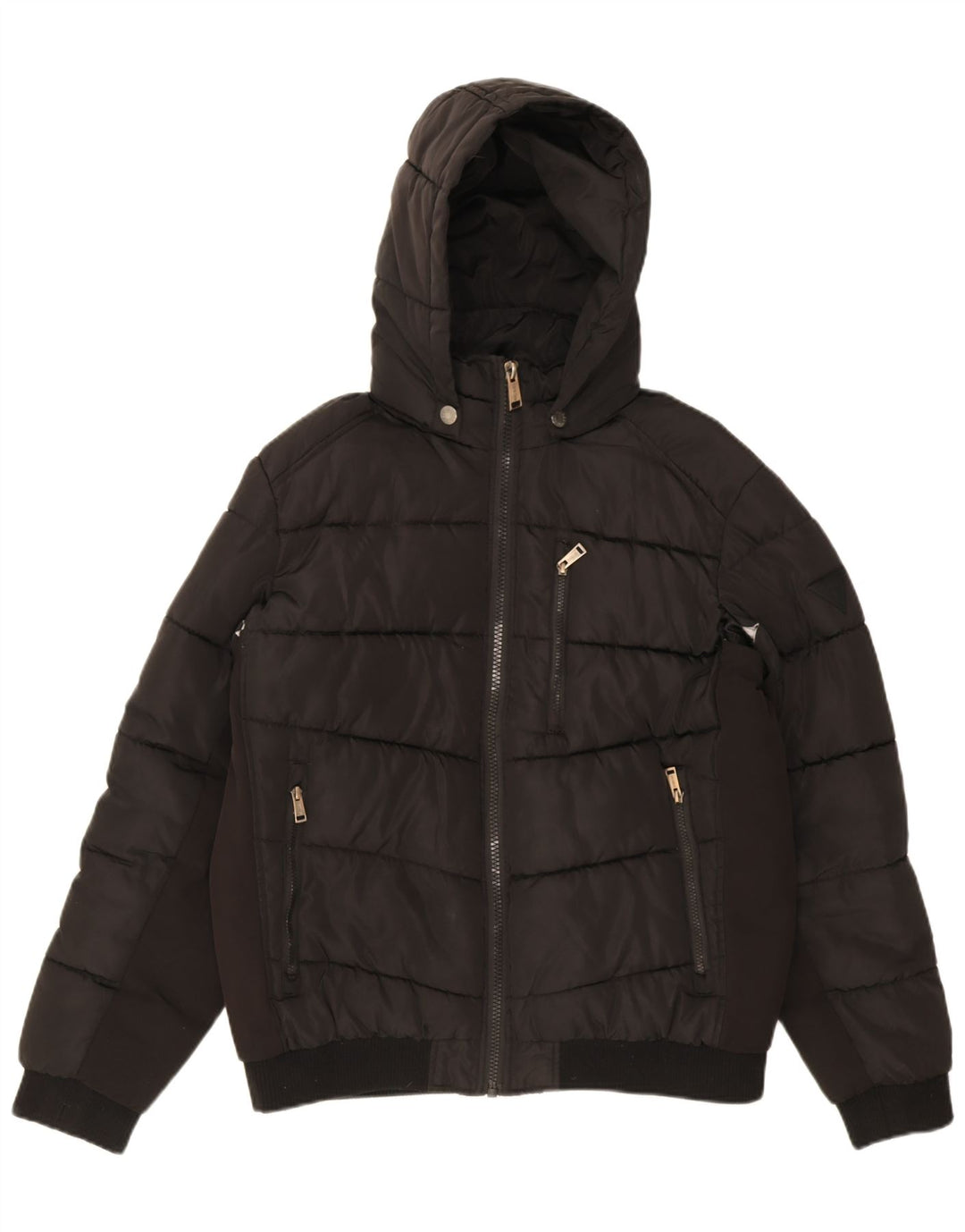 Guess Jaqueta masculina acolchoada com capuz UK 42 XL poliéster preto
