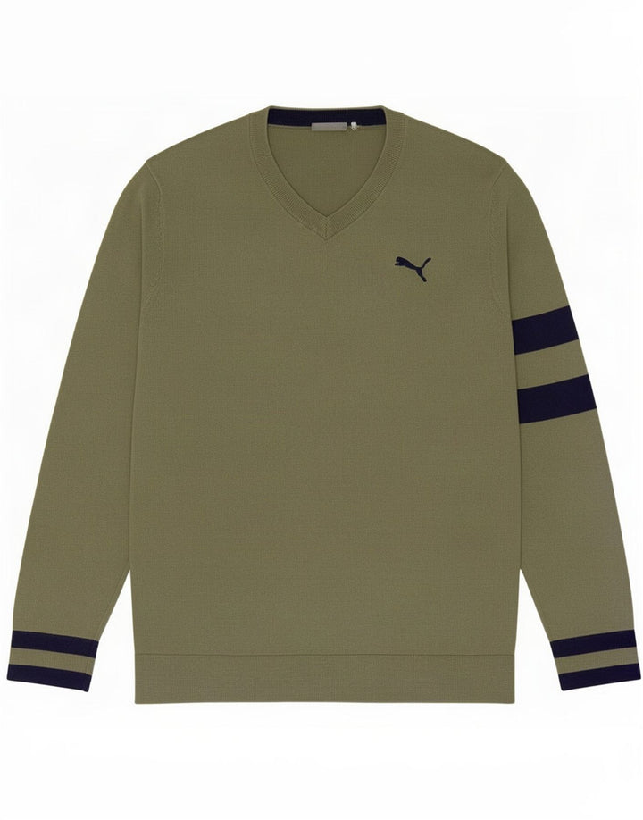 Suéter masculino Puma com decote em V verde médio colorblock