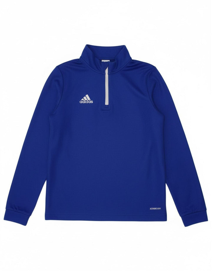 ADIDAS Boys Aeroready Zip Neck Pullover Treino Top 9-10 Anos Azul