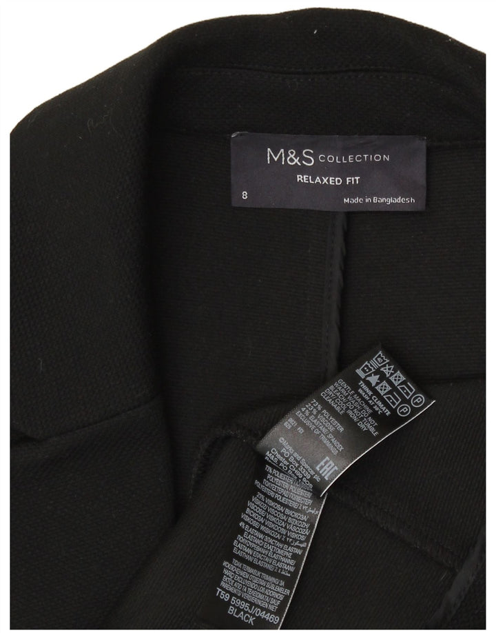 Jaqueta blazer feminina aberta e relaxada da Marks & Spencer Reino Unido 8 pequena preta