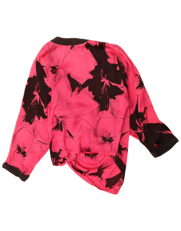 Blusa feminina assimétrica vintage Reino Unido 14 grande rosa floral