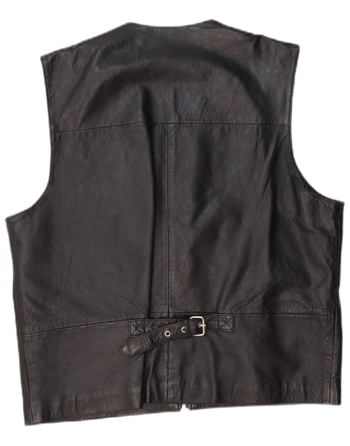 Colete de couro masculino VINTAGE couro preto médio