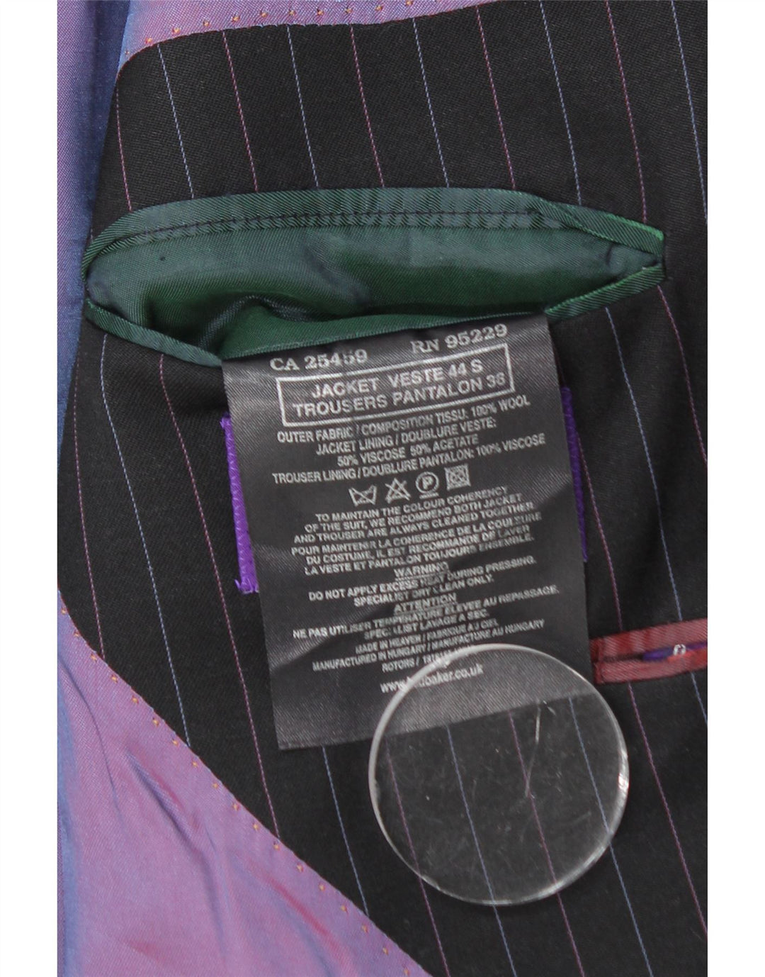 Jaqueta blazer masculina de 2 botões TED BAKER Reino Unido 44 2XL lã listrada preta