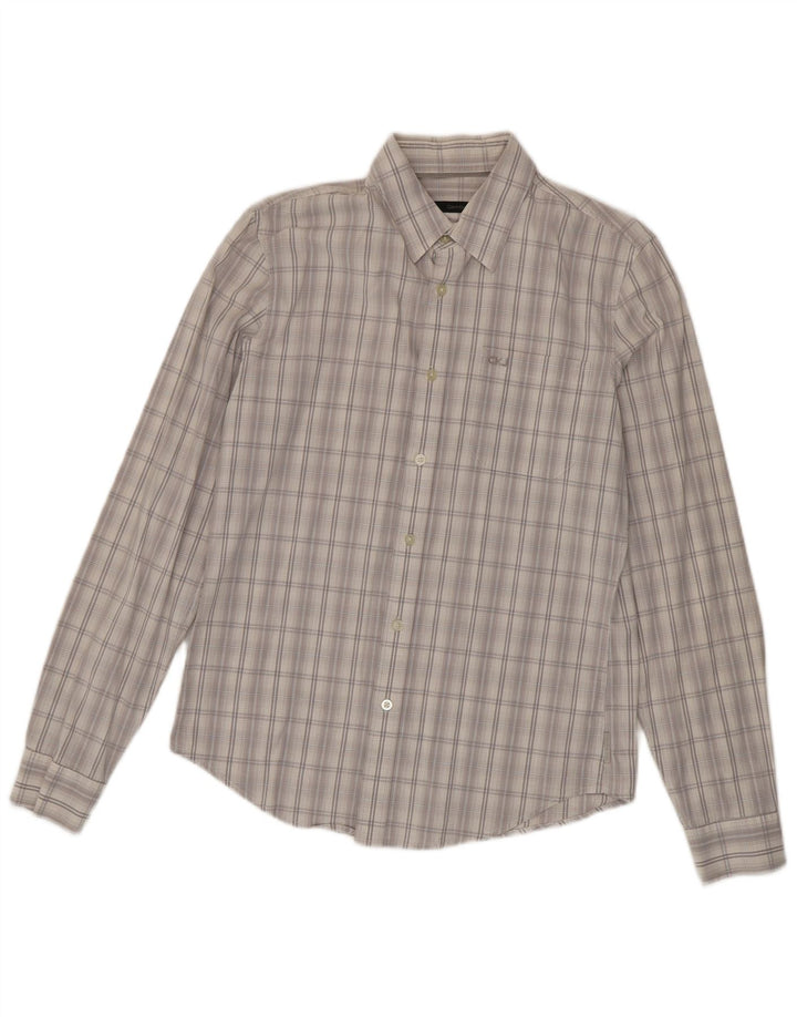 Camisa masculina Calvin Klein Jeans cinza médio xadrez algodão