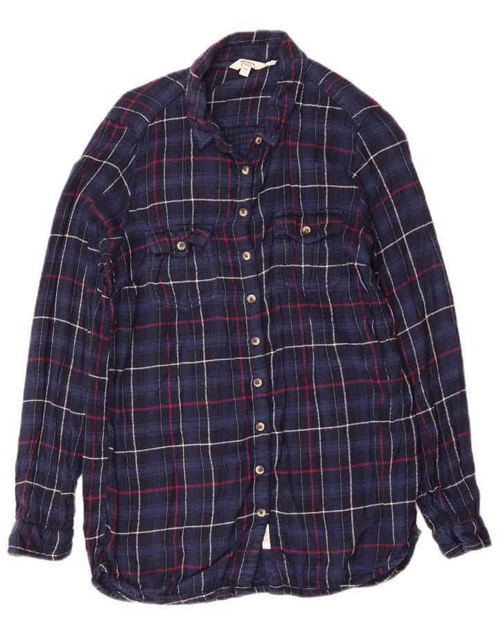 Camisa feminina Fat Face UK 14 algodão xadrez médio azul marinho