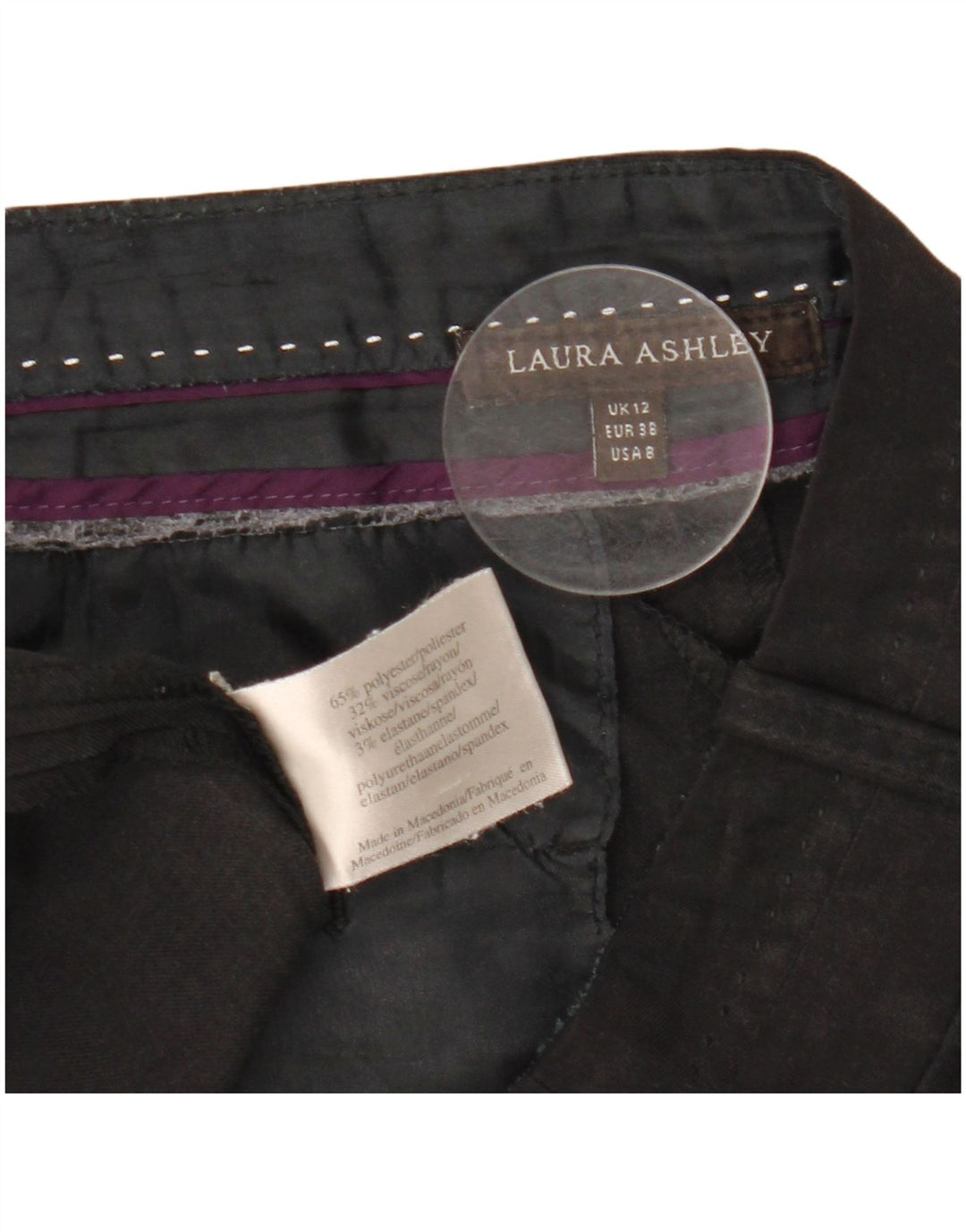 Calça casual feminina Laura Ashley Reino Unido 12 médio W30 L31 poliéster preto