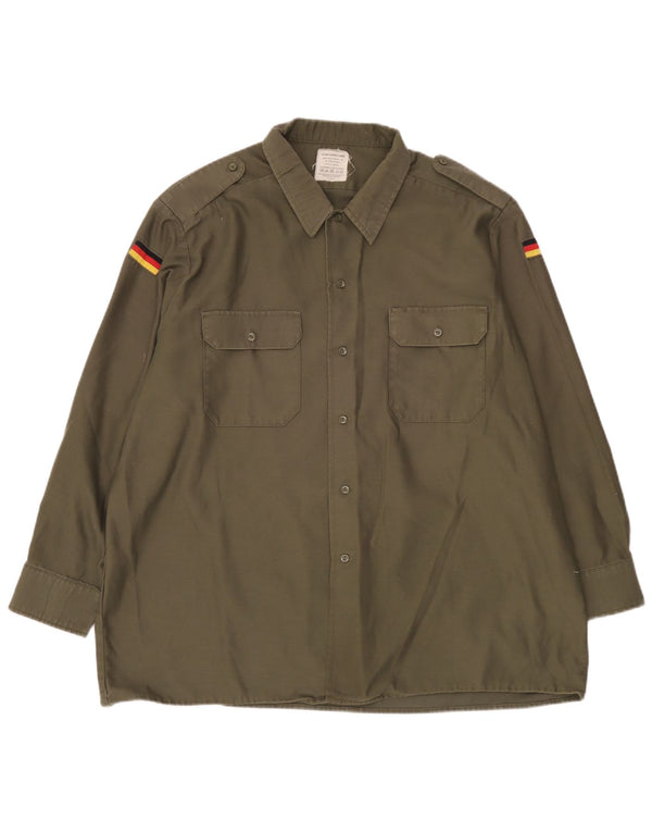 Camisa militar masculina vintage 2XL algodão cáqui