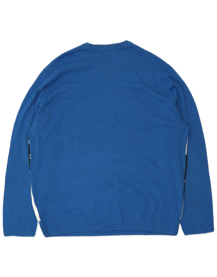 Suéter masculino Marks & Spencer com gola redonda e gola redonda, bloco colorido azul 2XL