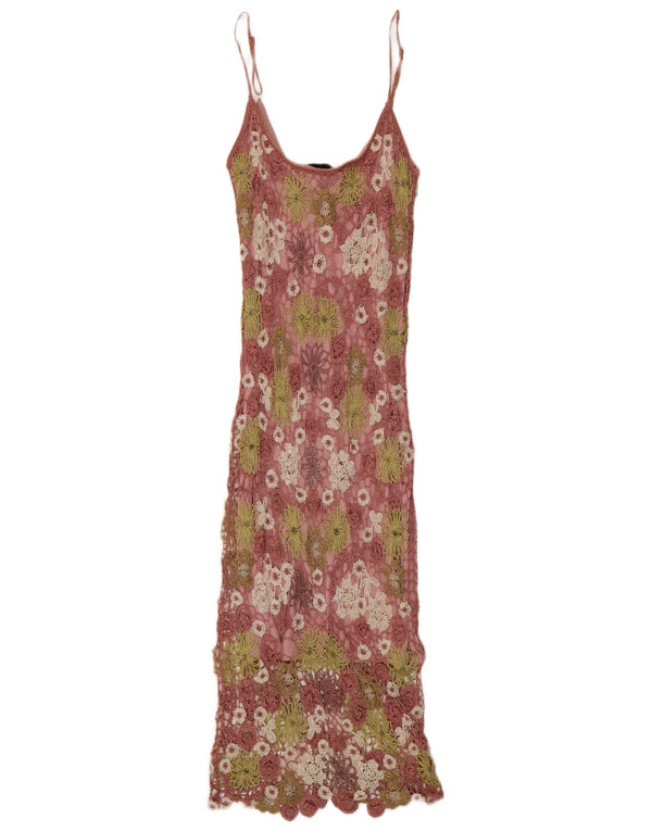 Vestido maxi feminino de crochê Claire Kennedy US 2 XS rosa floral