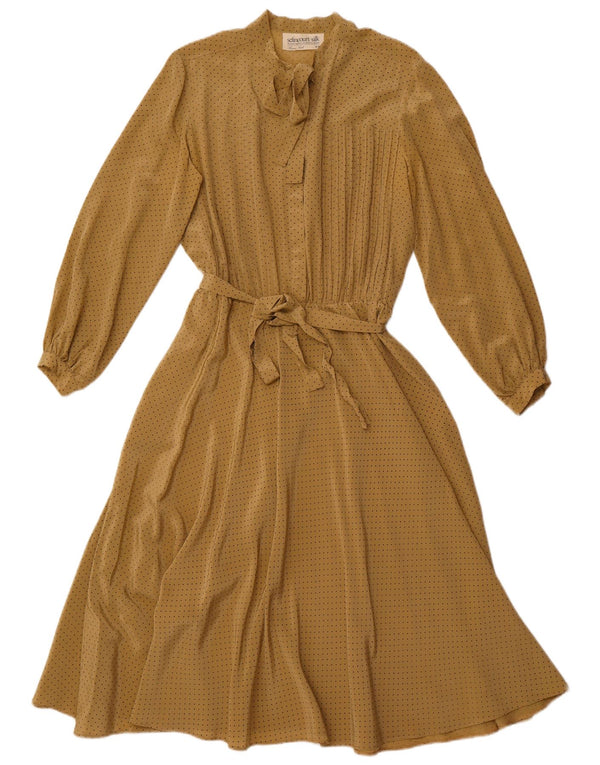 Vestido maxi feminino VINTAGE com gravata frontal e manga comprida UE 44 XL marrom manchado