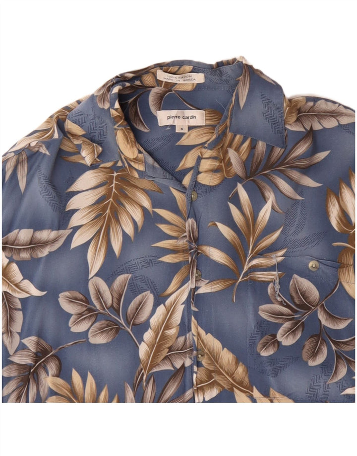 PIERRE CARDIN Camisa masculina de manga curta pequena azul floral rayon