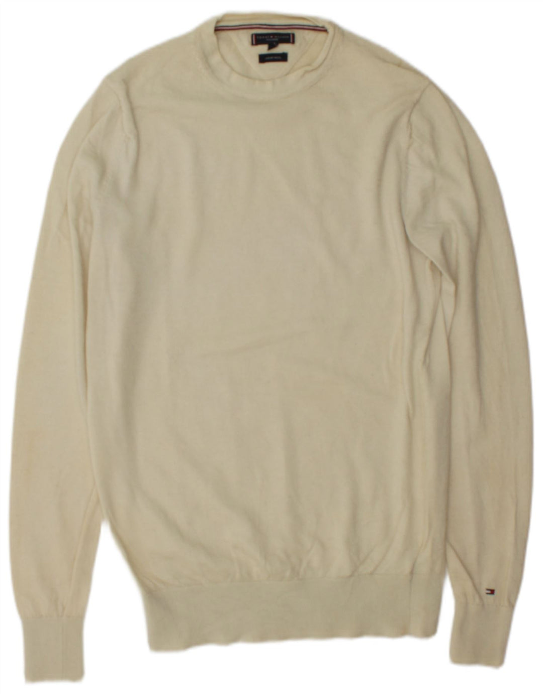 Suéter masculino Tommy Hilfiger com gola redonda sob medida, lã branca média