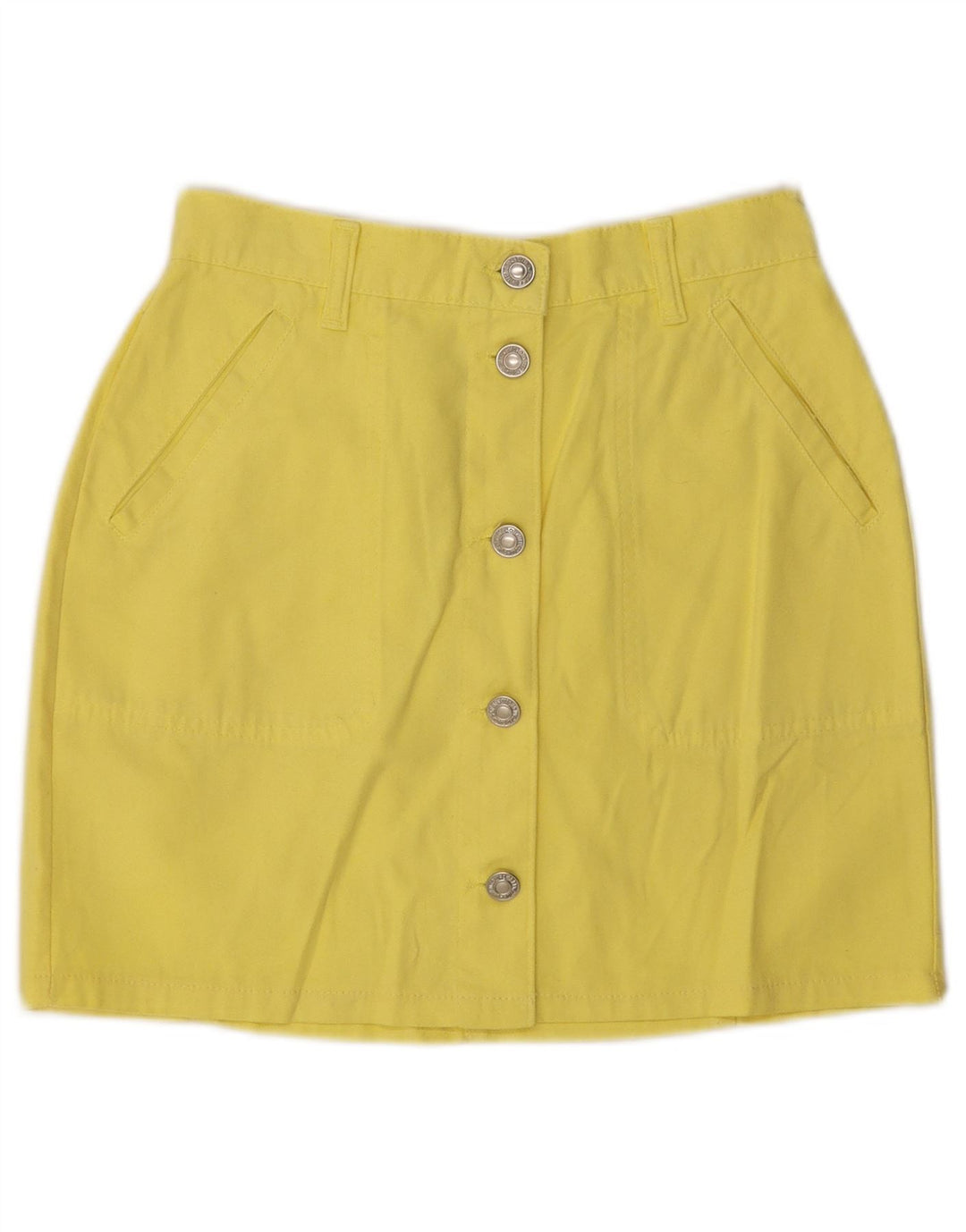 Mini saia feminina Benetton IT 40 pequena W26 algodão amarelo