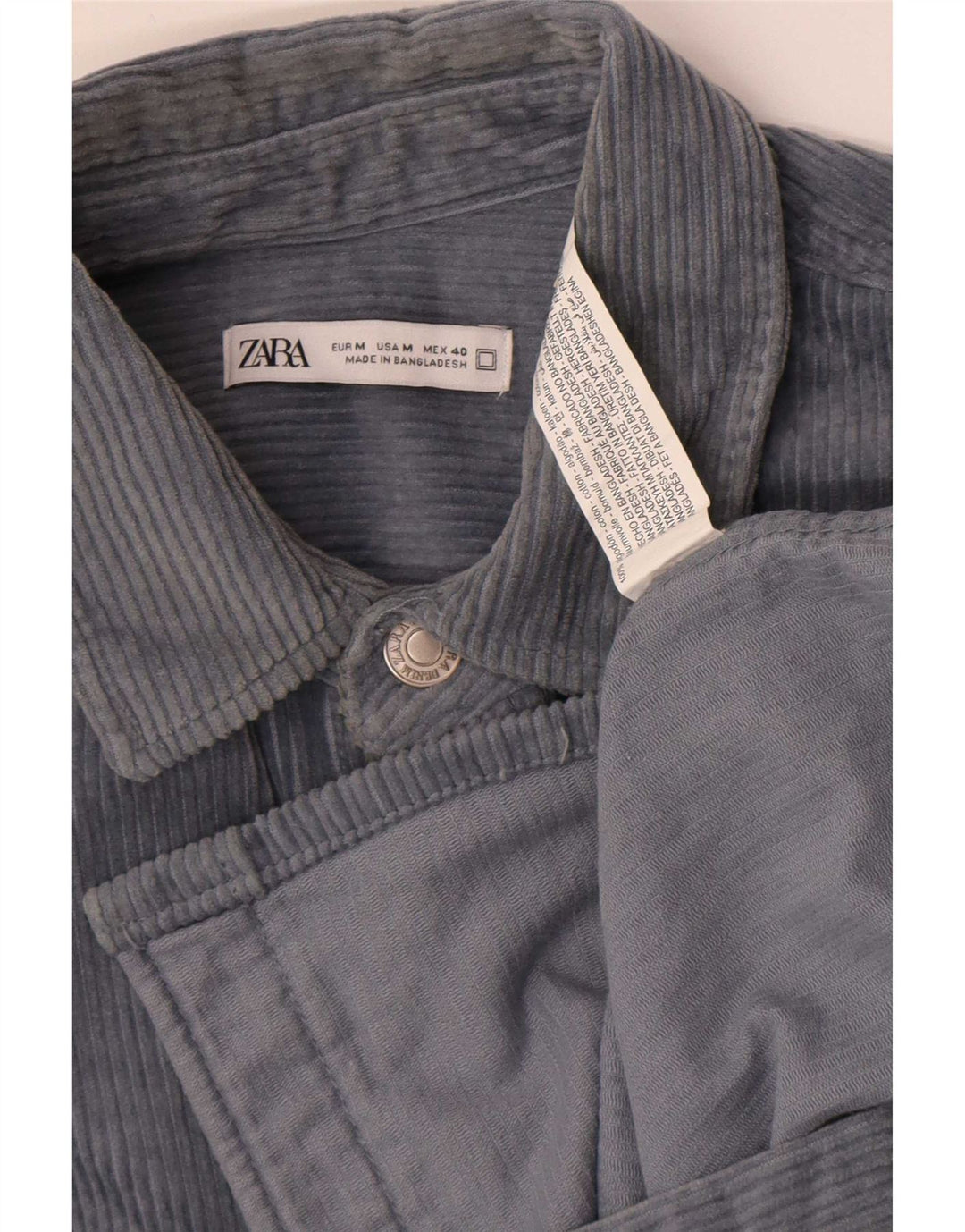 Zara Camisa masculina de veludo cotelê azul médio algodão