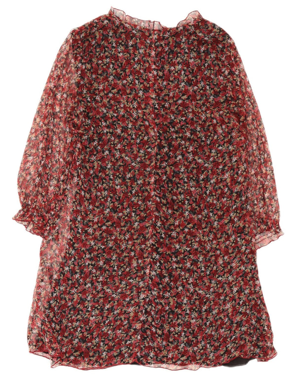 Vestido feminino de manga comprida Zara UK 10 pequeno poliéster floral vermelho
