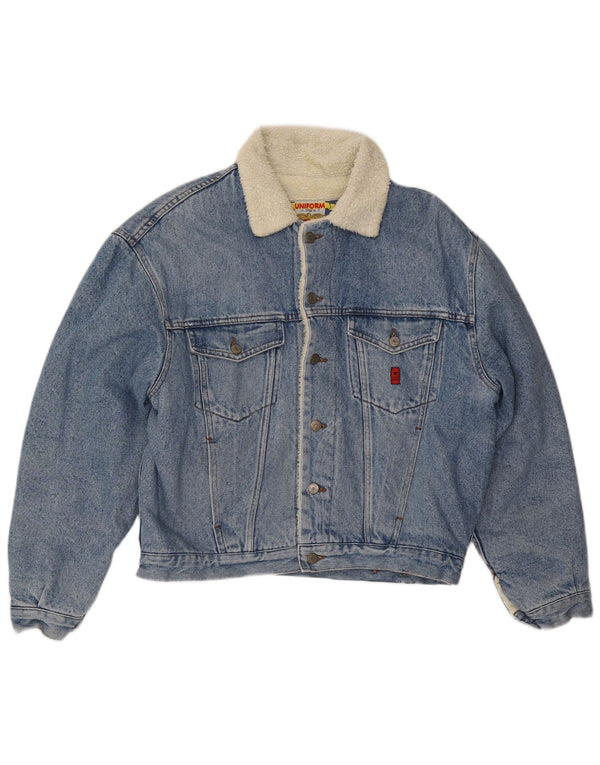 Jaqueta jeans masculina uniforme sherpa solta ajuste Reino Unido 38 azul médio