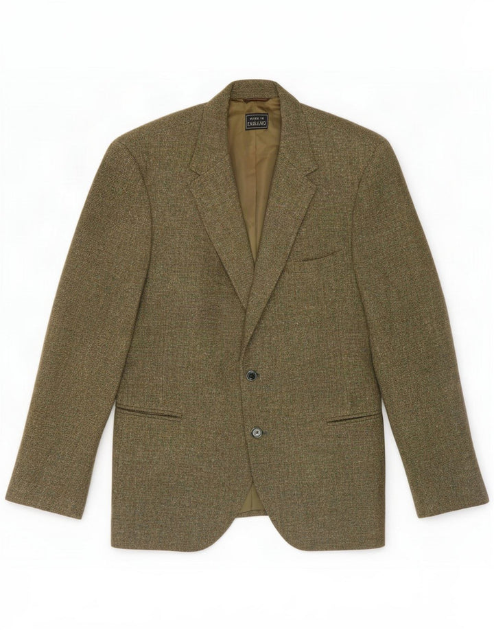 Harris Tweed Mens 2 Button Blazer Jacket UK 38 Lã manchada verde médio