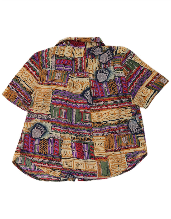 Blusa feminina vintage com padrão abstrato Reino Unido 20 2XL multicolorida