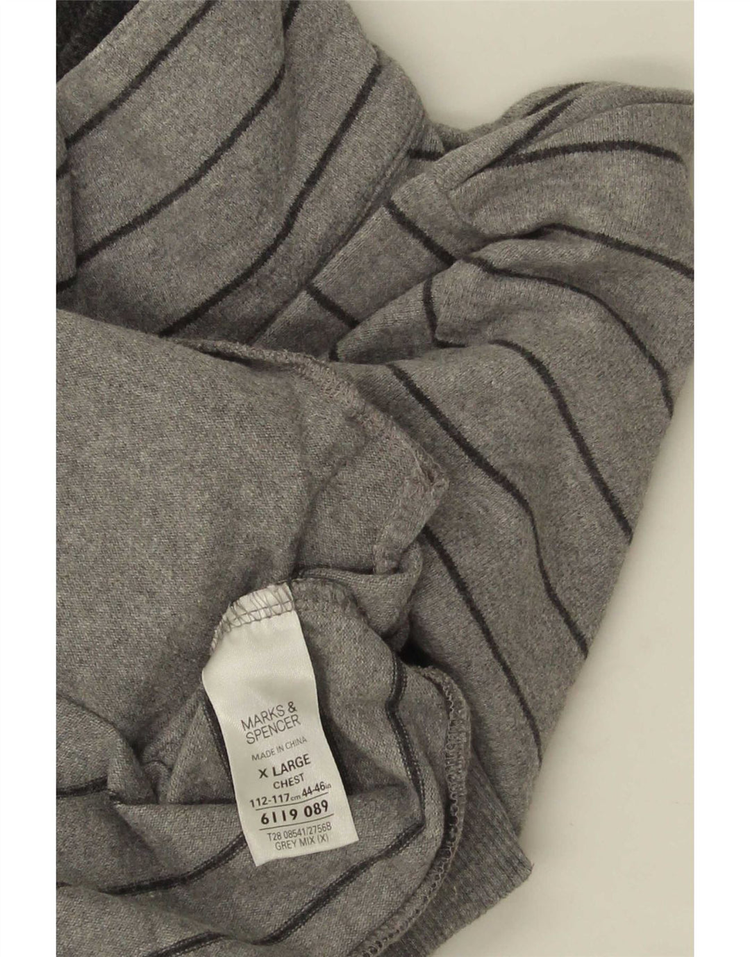Suéter masculino Marks & Spencer com gola redonda e algodão listrado cinza XL