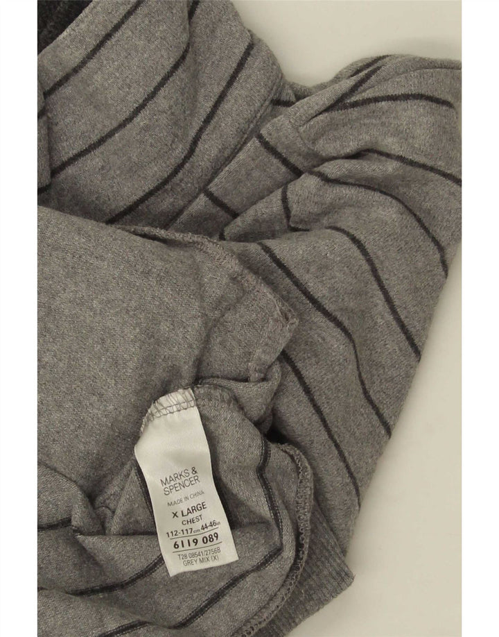 Suéter masculino Marks & Spencer com gola redonda e algodão listrado cinza XL