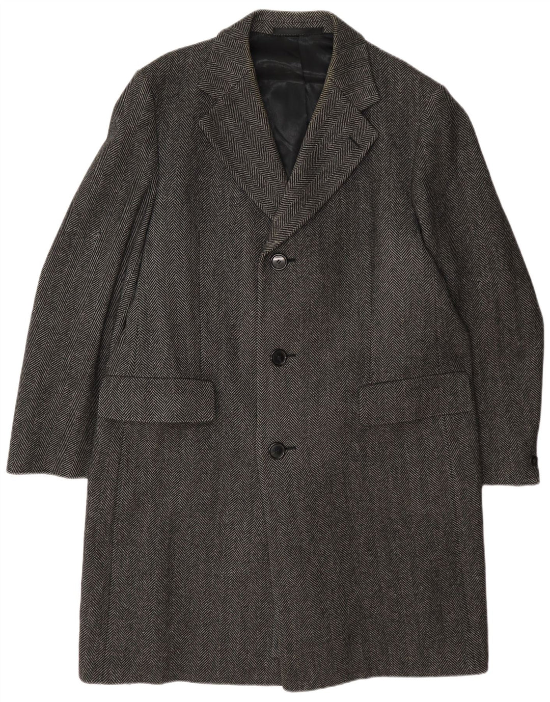 Sobretudo masculino Crombie UK 42 XL lã espinha de peixe cinza