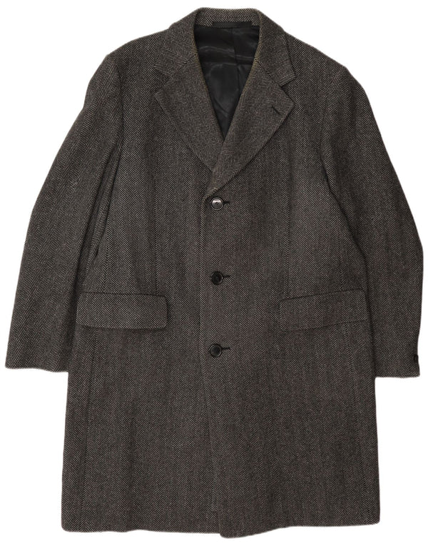 Sobretudo masculino Crombie UK 42 XL lã espinha de peixe cinza